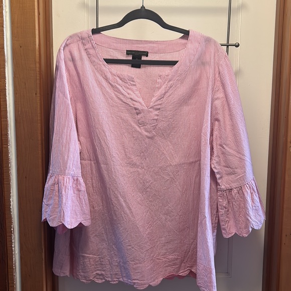 Striped Prestwick & Moore Tunic with ruffle detail sleeve and hem - Picture 3 of 3